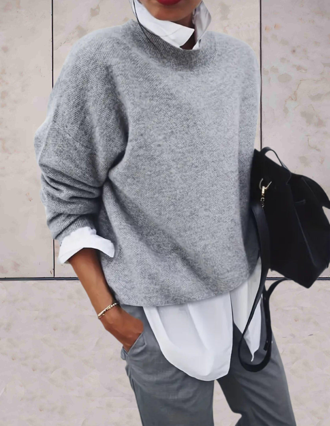 Heidi-Mode | Graue Oversized Pullover Mit Rundhalsausschnitt Für Damen