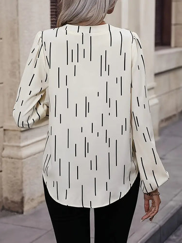 Heidi-Mode | Lässige Hemd mit Langen Ärmeln und Print Linienform, mit Ausschnitt Am Hals
