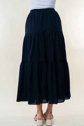 Heidi-Mode | White Birch Hohe Taillierte Stufen Maxi Rock