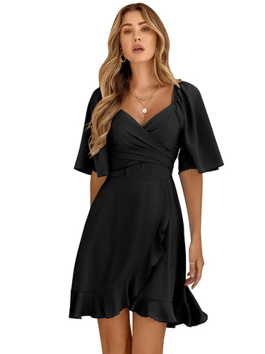 Hochwertiges Kleid mit V-Ausschnitt und geraffter Taille