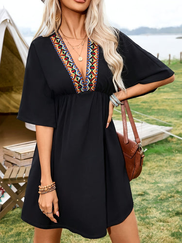 boho tuniekjurk met borduurwerk en V-hals