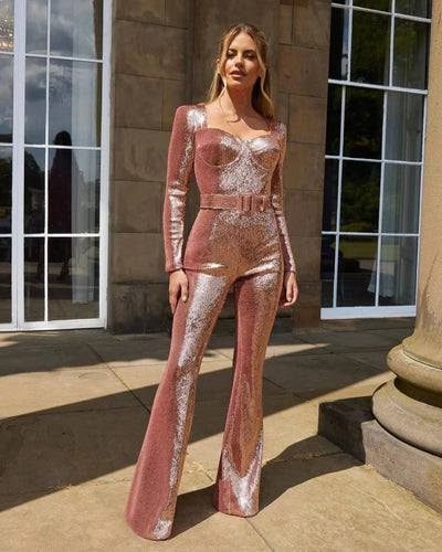 Heidi-Mode | Overall Clubwear Stilvoll und Bequem Damenanzug mit Gürtel