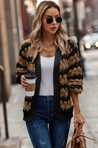 Heidi-Mode | Damen Strick-Cardigan mit Kontrastfarben und dickem Strick