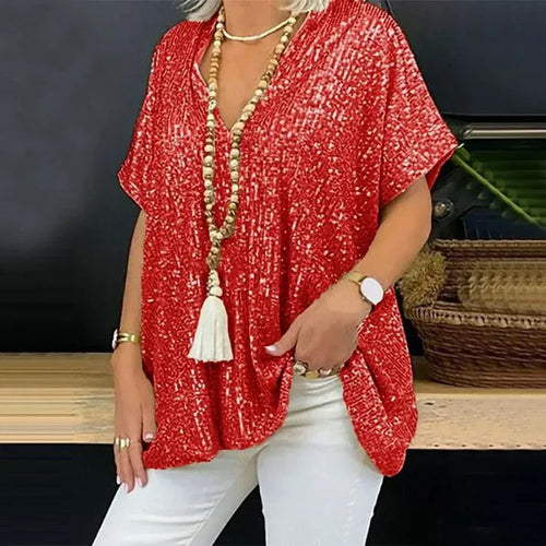 Heidi-Mode | V-Ausschnitt Pailletten Bluse
