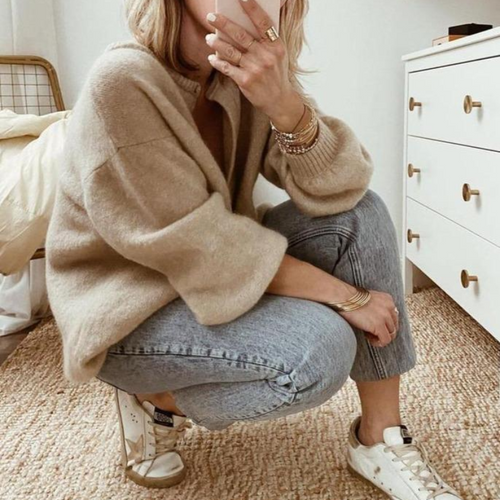 Heidi-Mode | Damen Kurze Strickjacke Beige