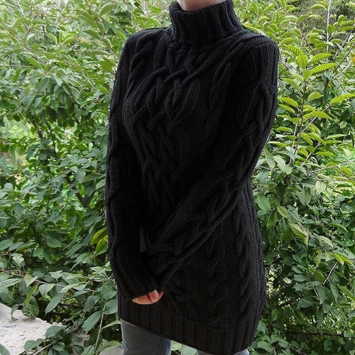 Heidi-Mode | Damen Schwarz Rollkragenpullover Lang