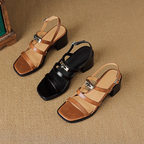Heidi-Mode | Rechte Zehe Offene Zehe Fee Stil Hohe Schuhe mit Mittelabsatz