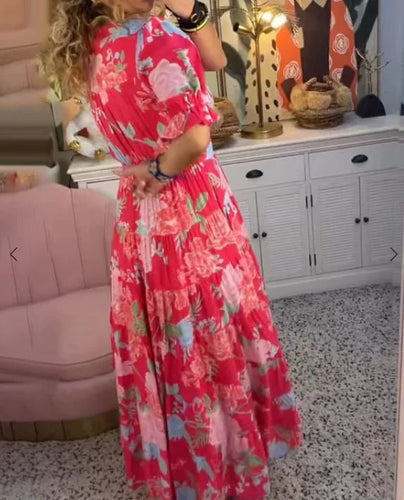 Heidi-Mode | Bequeme Lange Kleid mit V-Ausschnitt und Tasche