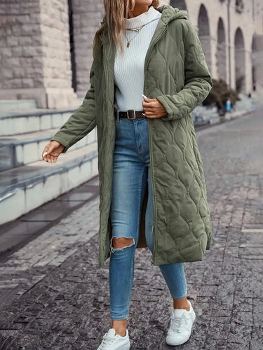 Einfarbiger Zip-Up Mantel mit Kapuze