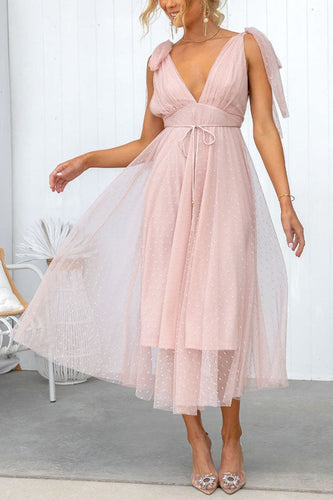Heidi-Mode | Sommer Cinderella Tüll Polka Dots Bindeschulter Midi Kleid