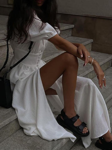 Heidi-Mode | Frenchy Knopf Split Lang Kleid