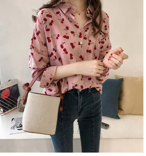 HeidiMode Damenbluse Mit Kirschenprint
