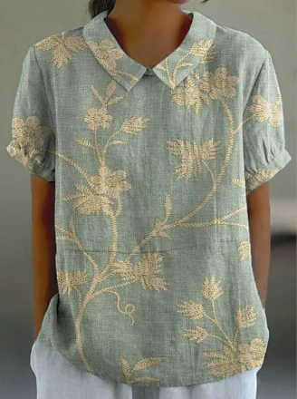 Heidi-Mode | Lässige Bluse mit Retro Blumenmuster, aus Baumwolle und Leinen