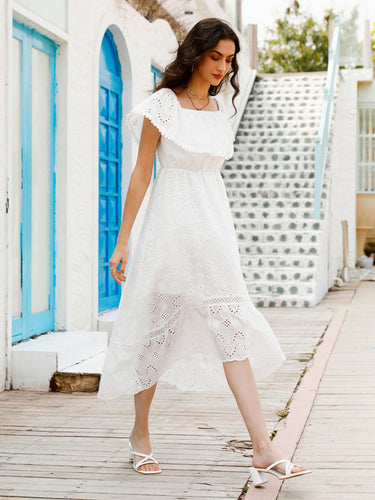 Heidi-Mode | Damen Einfarbig Spitzen Off-Shoulder Lang Kleid