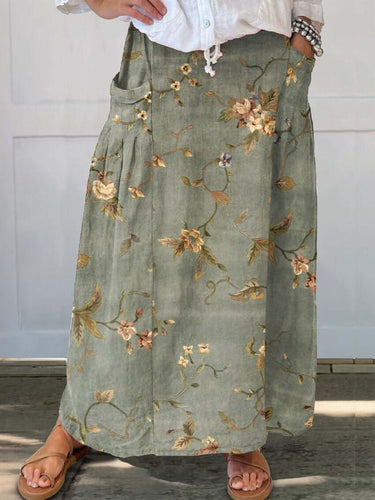 Heidi-Mode | Floral Print Leinen Taschenrock