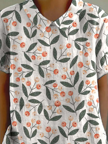 Heidi-Mode | Damen Casual-Hemd aus Baumwolle mit Obst- und Zweigmuster