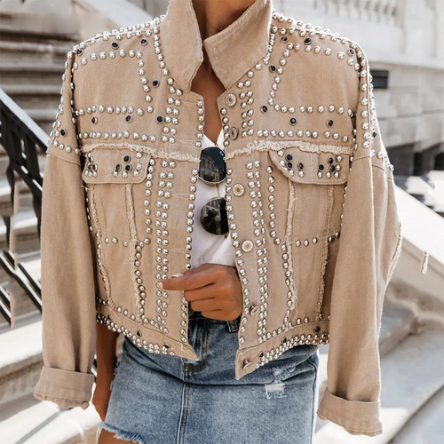Heidi-Mode | Retro Vegane Lederjacke mit Perlen für Damen
