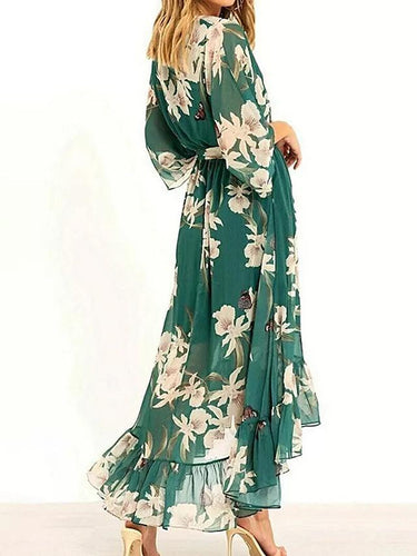 Heidi-Mode | Damen Maxikleid Fließendes V-Ausschnitt