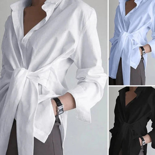 Heidi-Mode Langärmelige Bluse mit Bindeband