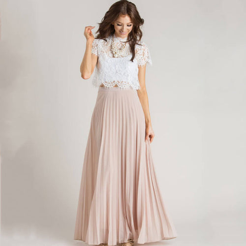 Heidi-Mode | Chiffon Plissierter Maxirock Boho Retro