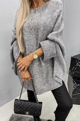 Heidi-Mode | Sweater Damen Strickpullover mit Rundhalsausschnitt Design