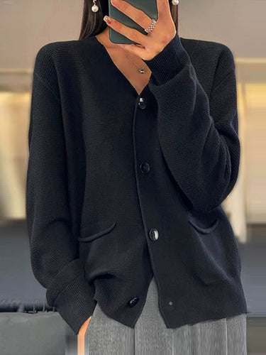 Heidi-Mode | Strickjacke mit Taschen Einfarbig V-Ausschnitt Gestrickte Strickjacke, Einfach und Vielseitig