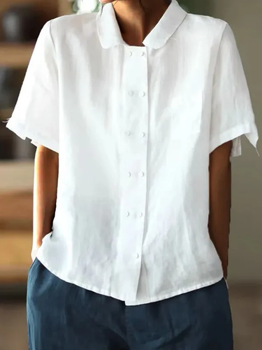 Heidi-Mode | Weiße Locker Sitze Baumwollbluse mit Kurzen Ärmeln