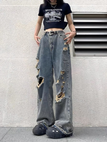 Heidi-Mode | Hip Hop Distressed Ripped Effekt Boyfriend Jeans