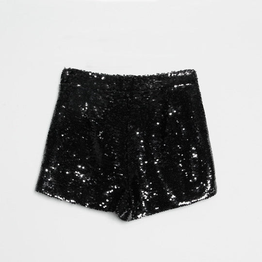Heidi-Mode | Pailletten Shorts Hohe Taille Oring Reißverschluss Front Bodycon