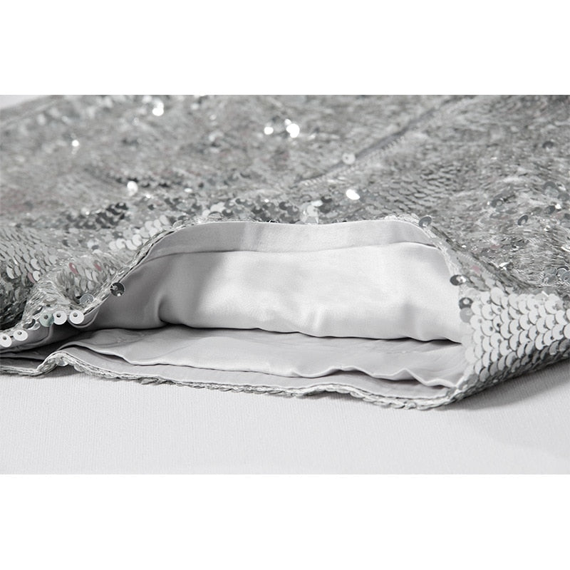 Heidi-Mode | Pailletten Shorts Hohe Taille Oring Reißverschluss Front Bodycon