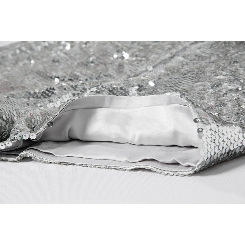 Heidi-Mode | Pailletten Shorts Hohe Taille Oring Reißverschluss Front Bodycon