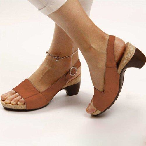 Heidi-Mode | Damen Orthopädische Sandalen mit Absatz Leder