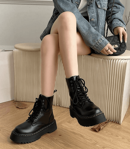 Heidi-Mode Spitze Kampfstiefel mit klobigem Absatz und Plateau