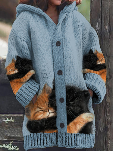 Heidi-Mode | Hoodie Cardigan mit Zwei Katzen für Frauen
