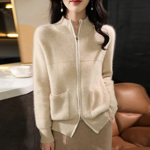 Heidi-Mode | Strickjacke Aus Wolle Mit Reißverschluss Und Stehkragen