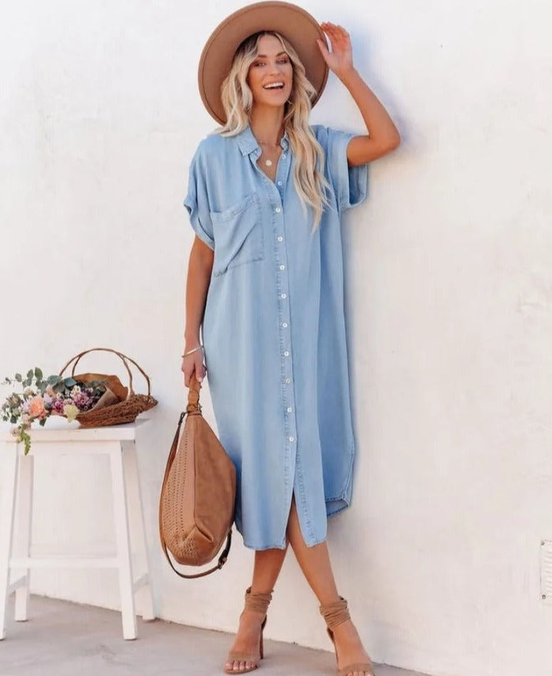 Kurzärmeliges Hemdkleid aus Denim