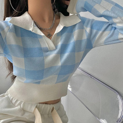 Heidi-Mode | Eleganter, Trendiger, Karierter Damen Polopullover mit V-ausschnitt