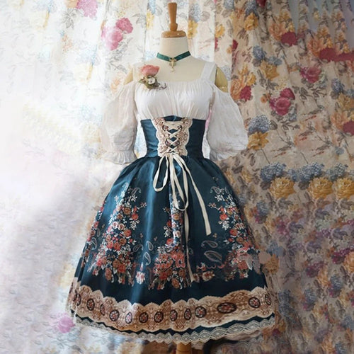 Heidi-Mode | Blumen Dirndl mit Schürze und Blumendekoration für Oktoberfest