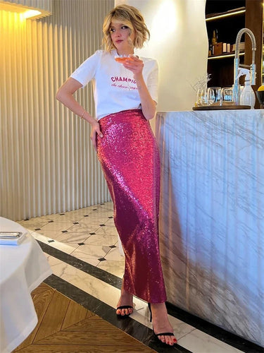 Rock | Trendy lange hohe Taille Rock mit Glitzer und Pailletten für Damen