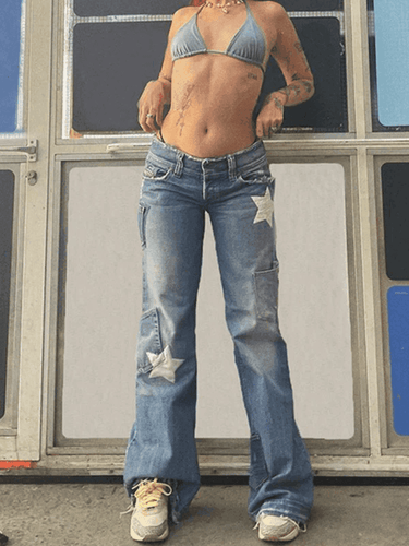 Heidi-Mode | Weinlese Star Distressed Cargo Jeans