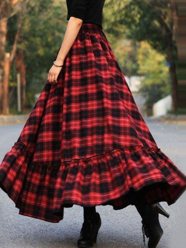 Heidi-Mode | Damen Kleider Frisch Süß Karierte Schlitz Maxi Kleid
