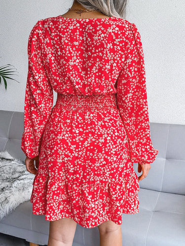 Heidi-Mode | Damen Kleider Sexy Bedrucktes Chiffon Elastischer Bund Mini Kleid