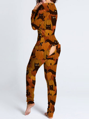 Heidi-Mode | Damen Playsuits Bedruckt Langärmliger Loungewear Jumpsuit