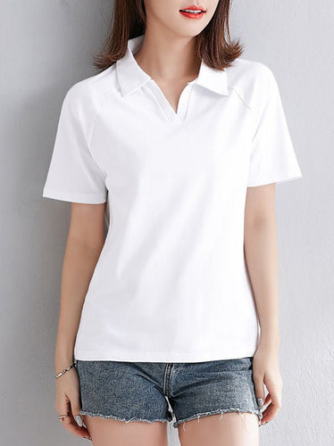 Heidi-Mode | Damen Einfaches Leichtes Kurzarm Spaltenhals Polo-Shirt