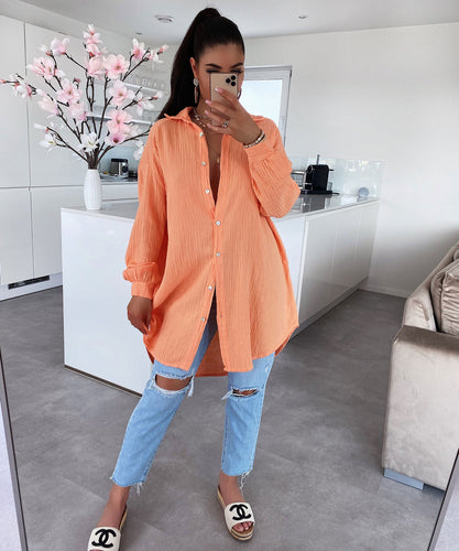 Musselin Bluse Freya Pastel Orange Lang