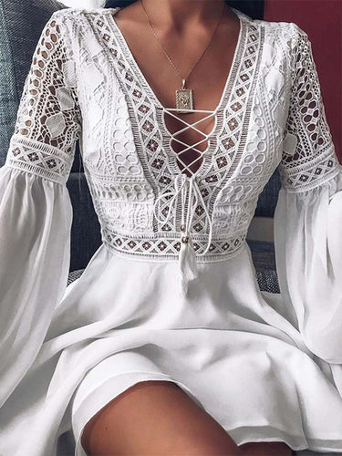 Inaya | Minikleid Sexy Frauen Tiefer V-Ausschnitt