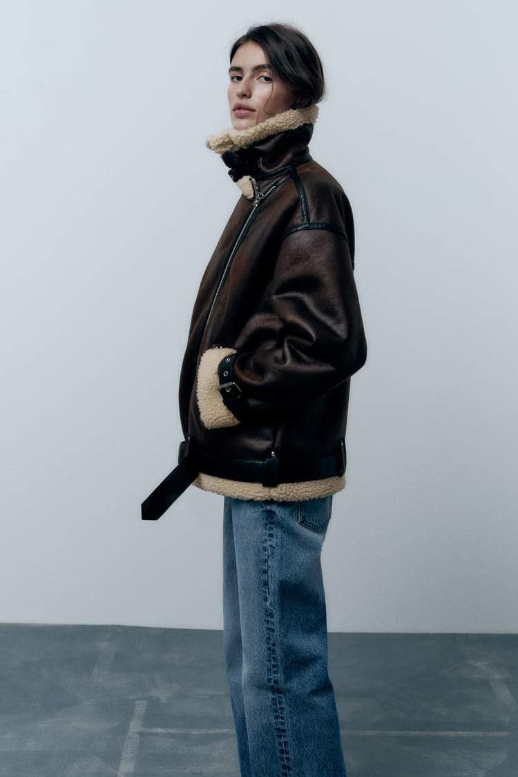 Braun Jacke mit Revers aus Kunstleder