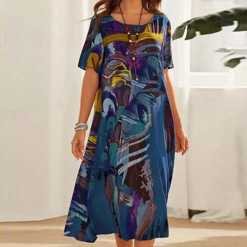 Blumenprint Midi-Kleid mit kurzen Ärmeln