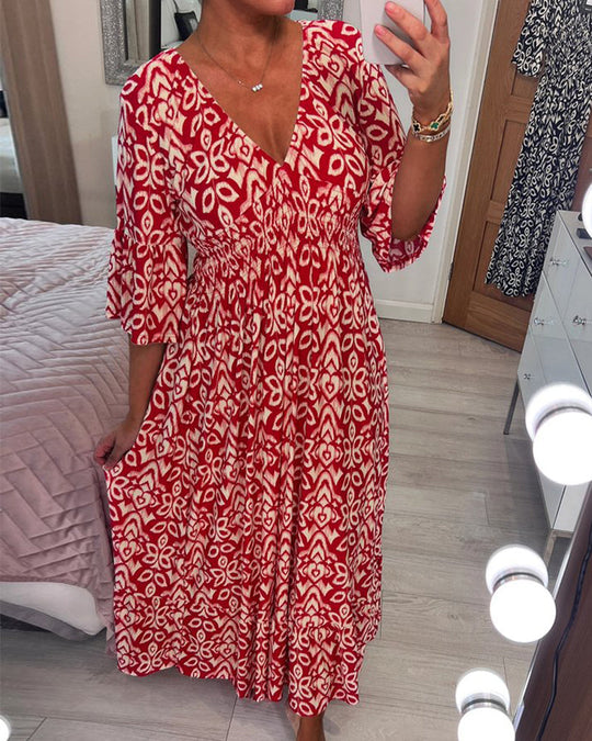 Heidi-Mode | Rotes Bedrucktes Maxikleid