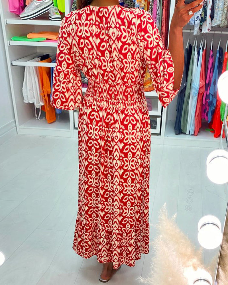 Heidi-Mode | Rotes Bedrucktes Maxikleid